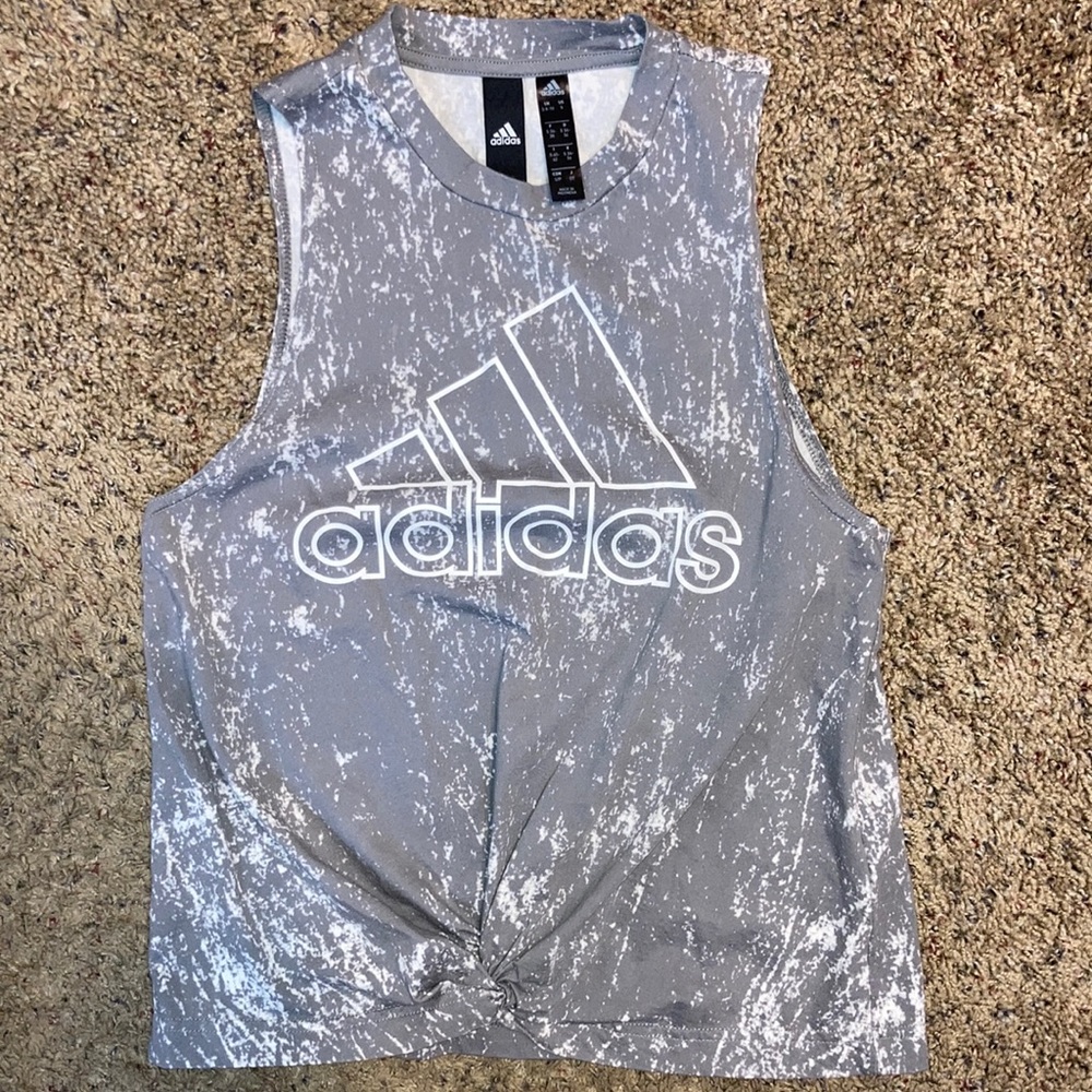 adidas Gray and White Marble-Print Tank Top